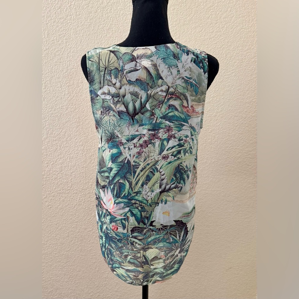 H & M Conscious Collection Tropical Button-Up Sleeveless Blouse Sz 6-8 High Low - Picture 5 of 12